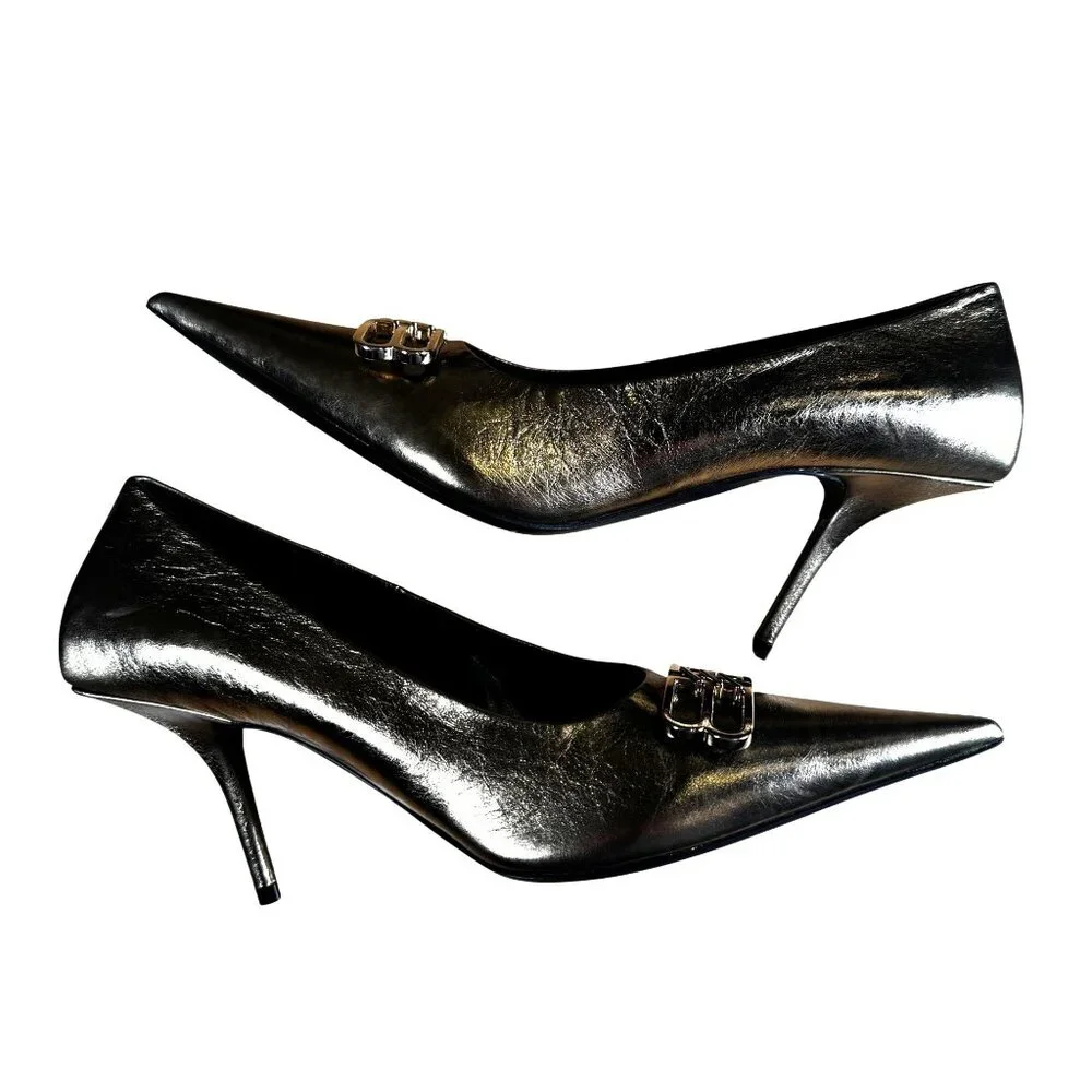 Balenciaga Square Knife Pump Gold Pointed Toe Heels Size 37 - Picture 2 of 13
